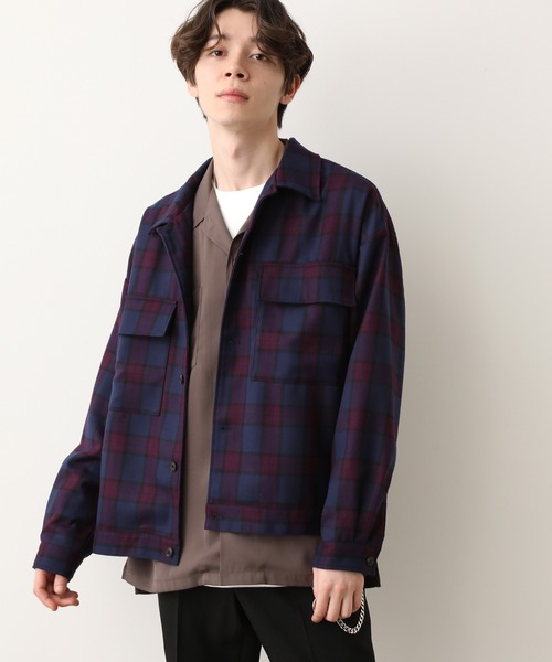 JUNRED(ジュンレッド)の「チェックWフラップブルゾン(ブルゾン・メンズ・ネイビー/パープル・S/M/L)」の6枚目の写真