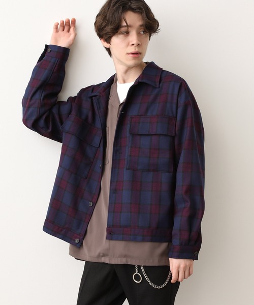 JUNRED(ジュンレッド)の「チェックWフラップブルゾン(ブルゾン・メンズ・ネイビー/パープル・S/M/L)」の8枚目の写真