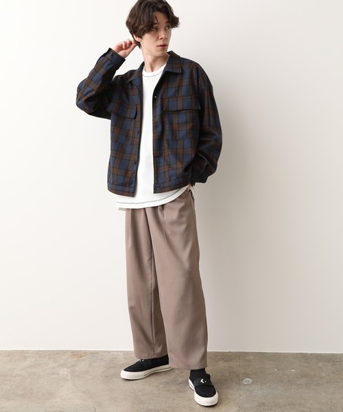 JUNRED(ジュンレッド)の「チェックWフラップブルゾン(ブルゾン・メンズ・ネイビー/パープル・S/M/L)」の5枚目の写真