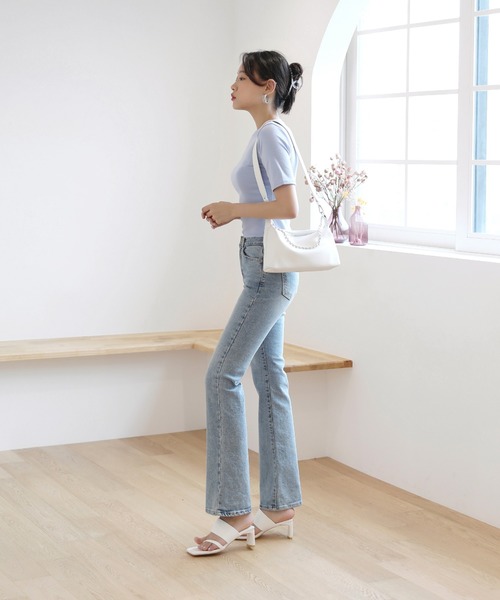 楽天市場】デニム スリット パンツ レディース ロングフレア