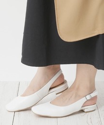スクエアトゥ バックバンド ローヒール パンプス