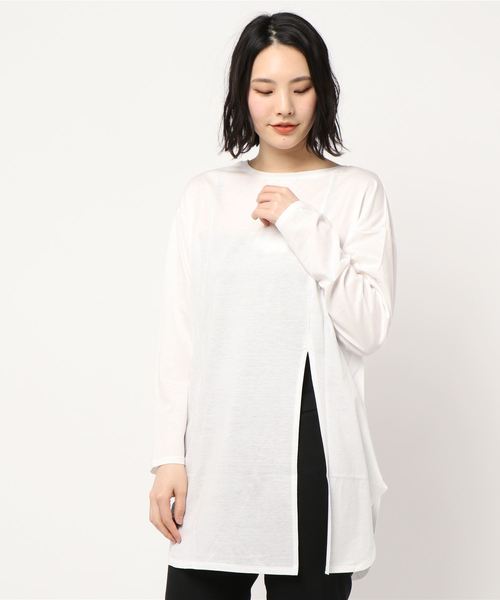 DouDou（ドゥドゥ）の「バックスリットT（Tシャツ/カットソー・レディース・ライトグレー/オフホワイト/ベビーピンク/ピンク/ライトベージュ・FREE）」の8枚目の写真