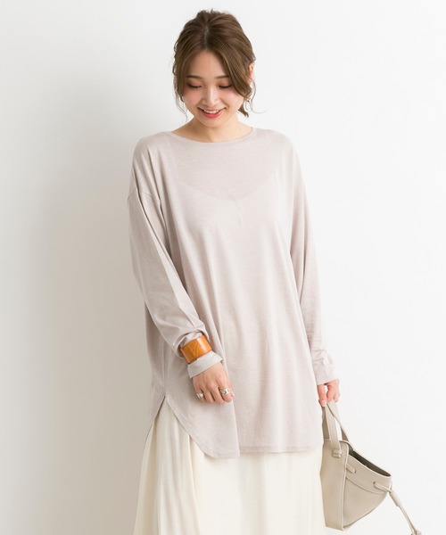 DouDou（ドゥドゥ）の「バックスリットT（Tシャツ/カットソー・レディース・ライトグレー/オフホワイト/ベビーピンク/ピンク/ライトベージュ・FREE）」の5枚目の写真