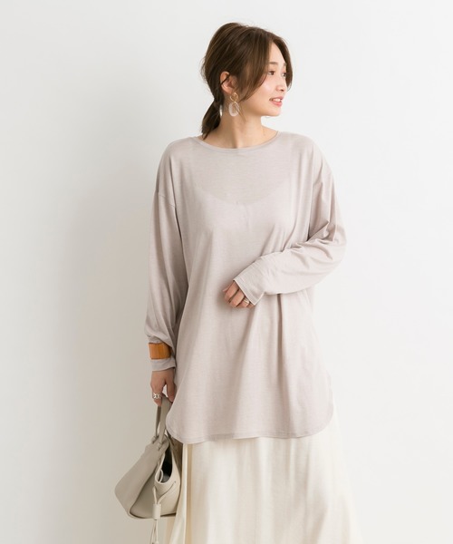 DouDou（ドゥドゥ）の「バックスリットT（Tシャツ/カットソー・レディース・ライトグレー/オフホワイト/ベビーピンク/ピンク/ライトベージュ・FREE）」の17枚目の写真