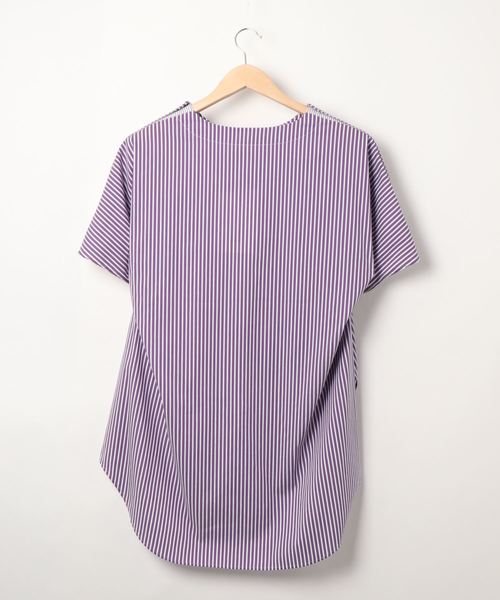 FEMMENT◆50/1ストレッチストライプケープスリーブキーネックブラウス/1/WHT/LS01-659 FEMMENT（ファモン）の「【FEMMENT(ファモン)】50/1ストレッチ