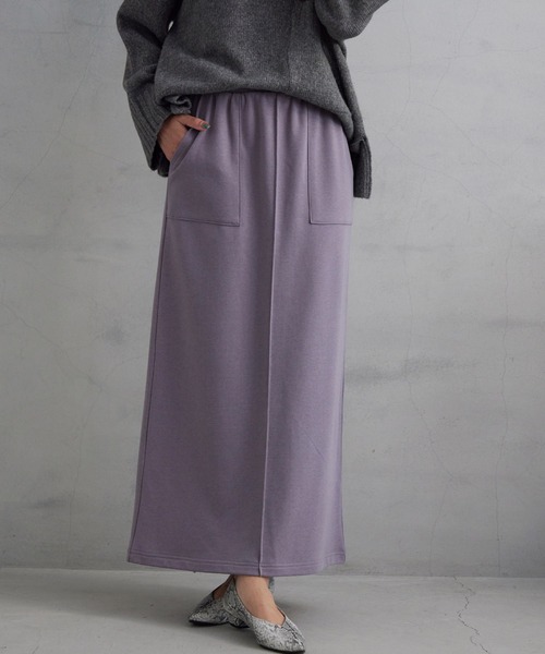 OMNES Another Edition（オムネス アナザーエディション）の「裏毛ロングタイトスカート ストレートスカート（スカート・レディース・ブラック/グレー系その他/モカ/パープル・FREE）」の2枚目の写真