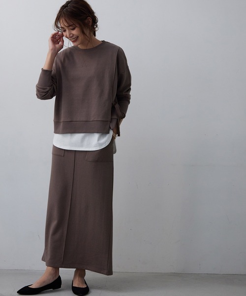 OMNES Another Edition（オムネス アナザーエディション）の「裏毛ロングタイトスカート ストレートスカート（スカート・レディース・ブラック/グレー系その他/モカ/パープル・FREE）」の18枚目の写真