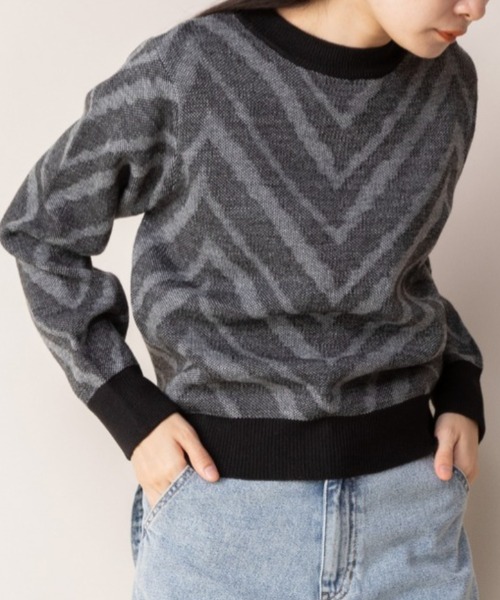 Mysa&Liina（ミーサリーナ）の「ヘリンボン柄ニット（ニット/セーター・レディース・ブラック/ベージュ/モカ・M）」の2枚目の写真