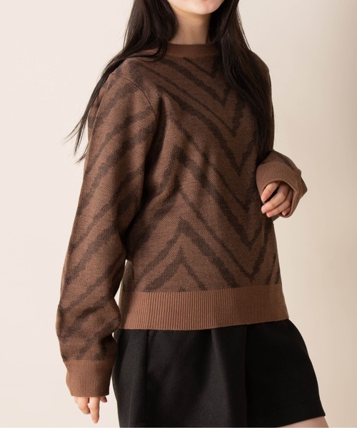 Mysa&Liina（ミーサリーナ）の「ヘリンボン柄ニット（ニット/セーター・レディース・ブラック/ベージュ/モカ・M）」の9枚目の写真