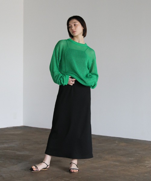 select MOCA（セレクトモカ）の「クルーネック透かし編みメッシュニットトップス（ニット/セーター・レディース・ライム/オレンジ/アイボリー/ブラック/カーキ/グリーン・FREE）」の10枚目の写真