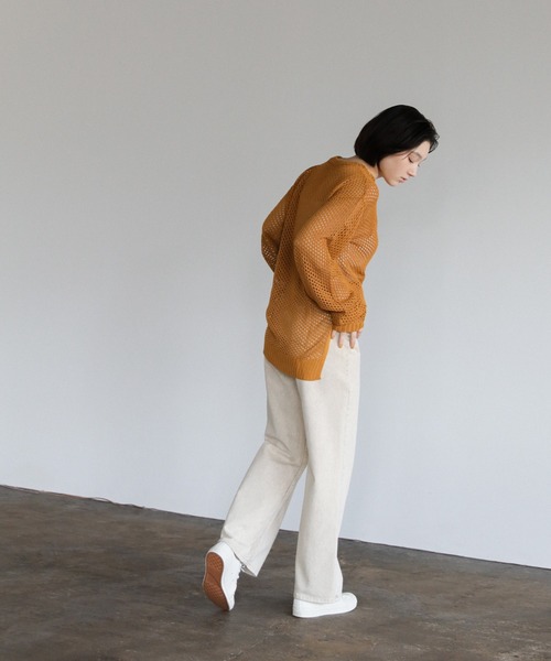 select MOCA（セレクトモカ）の「クルーネック透かし編みメッシュニットトップス（ニット/セーター・レディース・ライム/オレンジ/アイボリー/ブラック/カーキ/グリーン・FREE）」の13枚目の写真