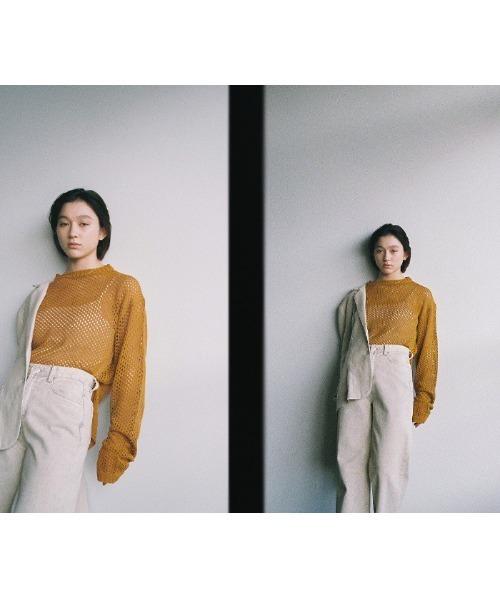 select MOCA（セレクトモカ）の「クルーネック透かし編みメッシュニットトップス（ニット/セーター・レディース・ライム/オレンジ/アイボリー/ブラック/カーキ/グリーン・FREE）」の15枚目の写真