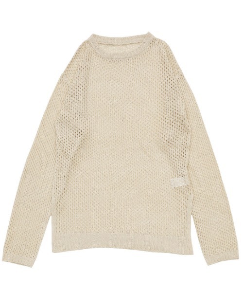 セール】クルーネック透かし編みメッシュニットトップス（ニット