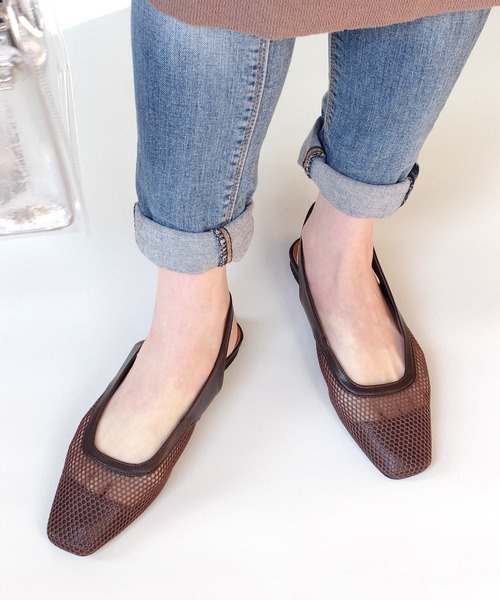 AmiAmi（アミアミ）の「スクエアトゥフィッシュネットミュール（パンプス・レディース・ホワイト/ブラック/ベージュ/ブラウン・LL/S/M/L）」の3枚目の写真