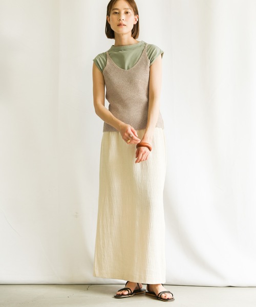 select MOCA（セレクトモカ）の「2021 SS ミックスリブ編みニットキャミソール（タンクトップ・レディース・ダークブラウン/ライトグリーン/キャメル・FREE）」の12枚目の写真