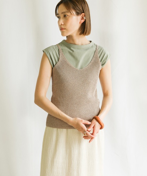 select MOCA（セレクトモカ）の「2021 SS ミックスリブ編みニットキャミソール（タンクトップ・レディース・ダークブラウン/ライトグリーン/キャメル・FREE）」の13枚目の写真