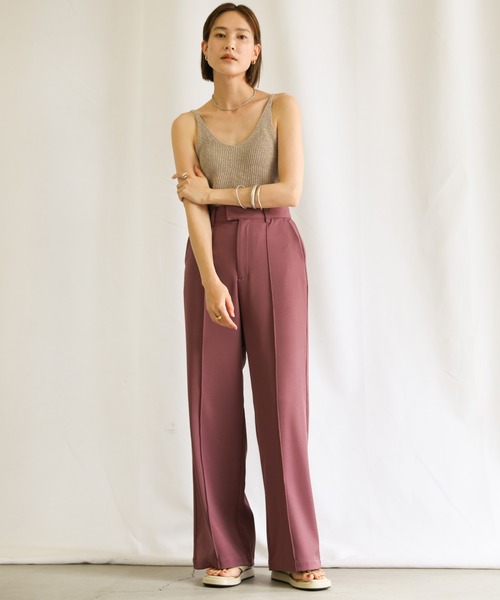 select MOCA（セレクトモカ）の「2021 SS ミックスリブ編みニットキャミソール（タンクトップ・レディース・ダークブラウン/ライトグリーン/キャメル・FREE）」の9枚目の写真