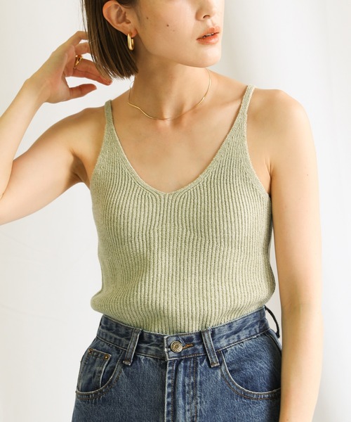select MOCA（セレクトモカ）の「2021 SS ミックスリブ編みニットキャミソール（タンクトップ・レディース・ダークブラウン/ライトグリーン/キャメル・FREE）」の16枚目の写真