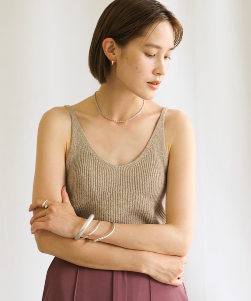 select MOCA（セレクトモカ）の「2021 SS ミックスリブ編みニットキャミソール（タンクトップ・レディース・ダークブラウン/ライトグリーン/キャメル・FREE）」の7枚目の写真