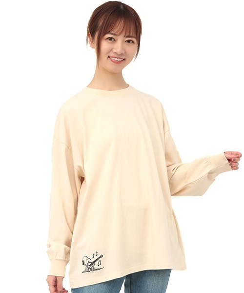 PEANUTS(ピーナッツ)の「スヌーピー ワンポイント刺繍ロングTシャツ(Tシャツ/カットソー・レディース・ブラック/オフホワイト・FREE)」の16枚目の写真