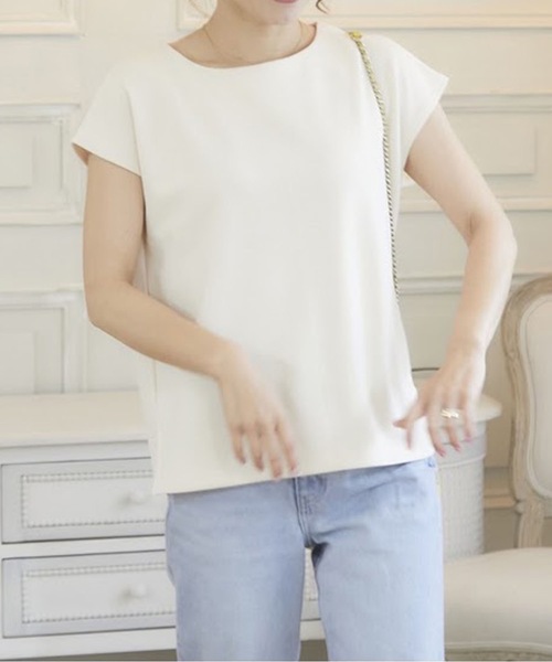 M y u(ミュー)の「バックパールフレンチT(Tシャツ/カットソー・レディース・ブラック/ベージュ/サックスブルー/ピンク/アイボリー・FREE)」の18枚目の写真