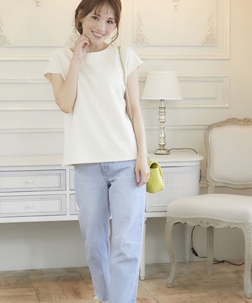 M y u(ミュー)の「バックパールフレンチT(Tシャツ/カットソー・レディース・ブラック/ベージュ/サックスブルー/ピンク/アイボリー・FREE)」の14枚目の写真