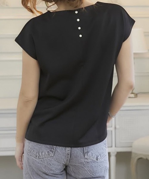 M y u(ミュー)の「バックパールフレンチT(Tシャツ/カットソー・レディース・ブラック/ベージュ/サックスブルー/ピンク/アイボリー・FREE)」の12枚目の写真
