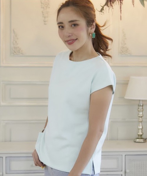 M y u(ミュー)の「バックパールフレンチT(Tシャツ/カットソー・レディース・ブラック/ベージュ/サックスブルー/ピンク/アイボリー・FREE)」の7枚目の写真