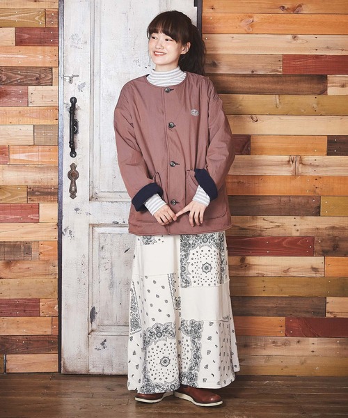 CUBE SUGAR（キューブシュガー）の「綿ナイロンフリースノーカラーリバーシブルジャケット（ノーカラージャケット・レディース・ネイビー/カーキ/ベージュ/ピンク・M）」の10枚目の写真