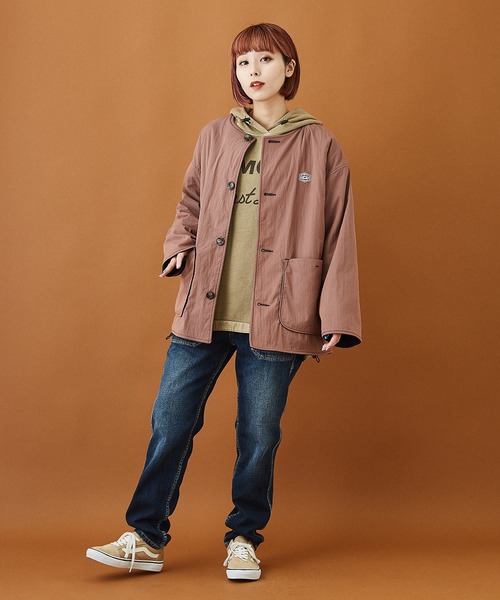 CUBE SUGAR（キューブシュガー）の「綿ナイロンフリースノーカラーリバーシブルジャケット（ノーカラージャケット・レディース・ネイビー/カーキ/ベージュ/ピンク・M）」の5枚目の写真