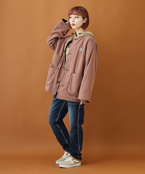 CUBE SUGAR（キューブシュガー）の「綿ナイロンフリースノーカラーリバーシブルジャケット（ノーカラージャケット・レディース・ネイビー/カーキ/ベージュ/ピンク・M）」の16枚目の写真