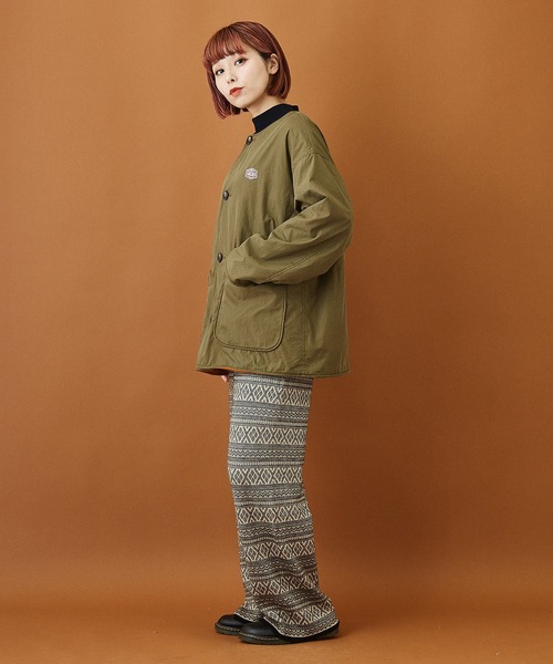 CUBE SUGAR（キューブシュガー）の「綿ナイロンフリースノーカラーリバーシブルジャケット（ノーカラージャケット・レディース・ネイビー/カーキ/ベージュ/ピンク・M）」の17枚目の写真