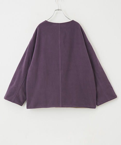 CUBE SUGAR（キューブシュガー）の「綿ナイロンフリースノーカラーリバーシブルジャケット（ノーカラージャケット・レディース・ネイビー/カーキ/ベージュ/ピンク・M）」の15枚目の写真