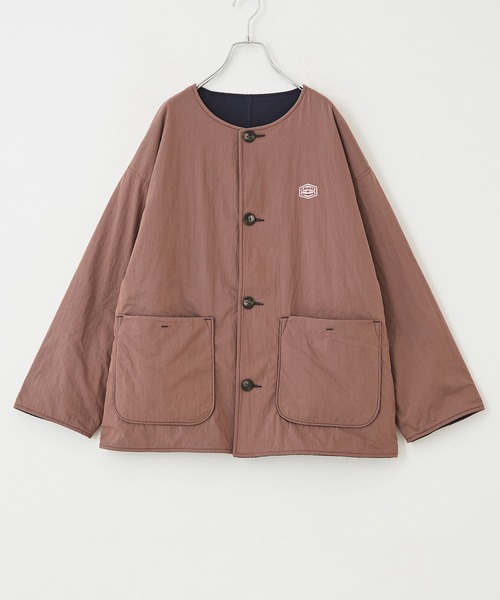 CUBE SUGAR（キューブシュガー）の「綿ナイロンフリースノーカラーリバーシブルジャケット（ノーカラージャケット・レディース・ネイビー/カーキ/ベージュ/ピンク・M）」の9枚目の写真