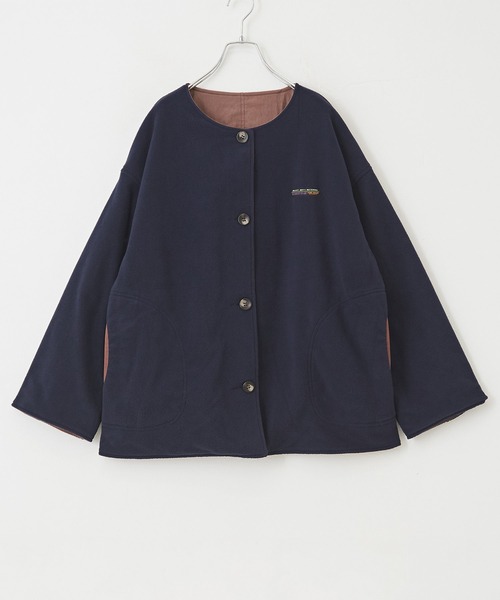 CUBE SUGAR（キューブシュガー）の「綿ナイロンフリースノーカラーリバーシブルジャケット（ノーカラージャケット・レディース・ネイビー/カーキ/ベージュ/ピンク・M）」の20枚目の写真