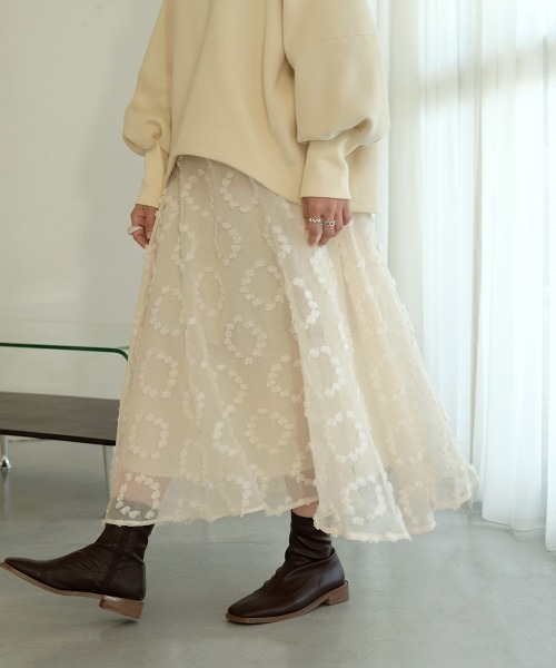 Bab（バブ）の「【WEB限定】モチーフフレアスカート（スカート・レディース・ブラック/ベージュ・M）」の7枚目の写真