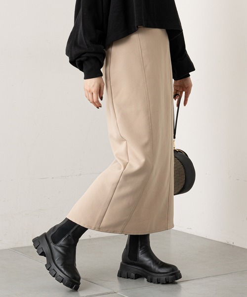 Chico（チコ）の「【新色追加】ハイウエストカットロングスカート（スカート・レディース・ベージュ/ブラウン/ブラック/オレンジ・FREE）」の4枚目の写真