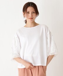 Cutie Blonde | 【S-L】袖チュールレースプルオーバー(Tシャツ/カットソー)