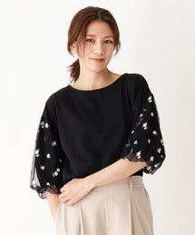 Cutie Blonde | 【S-L】袖チュールレースプルオーバー(Tシャツ/カットソー)