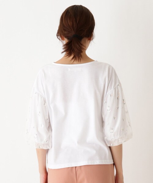 Cutie Blonde（キューティーブロンド）の「◆【S-L】袖チュールレースプルオーバー（Tシャツ/カットソー・レディース・ブラック/ダークグリーン/オフホワイト・01/02/03）」の10枚目の写真