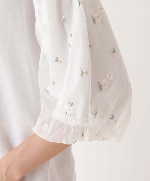 Cutie Blonde（キューティーブロンド）の「◆【S-L】袖チュールレースプルオーバー（Tシャツ/カットソー・レディース・ブラック/ダークグリーン/オフホワイト・01/02/03）」の9枚目の写真