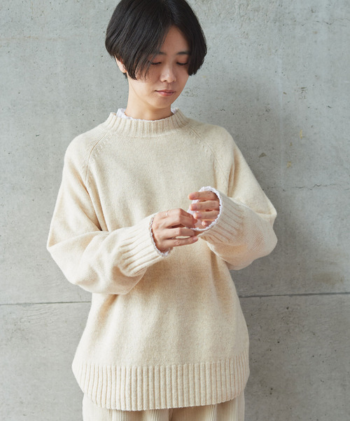 aimer le mieux（エメルミュー）の「aimer ラムナイロン撚杢 スタンドプルオーバー（ニット/セーター・レディース・オフホワイト/イエロー/グリーン/ピンク/パープル/レッド/ネイビー・FREE）」の2枚目の写真