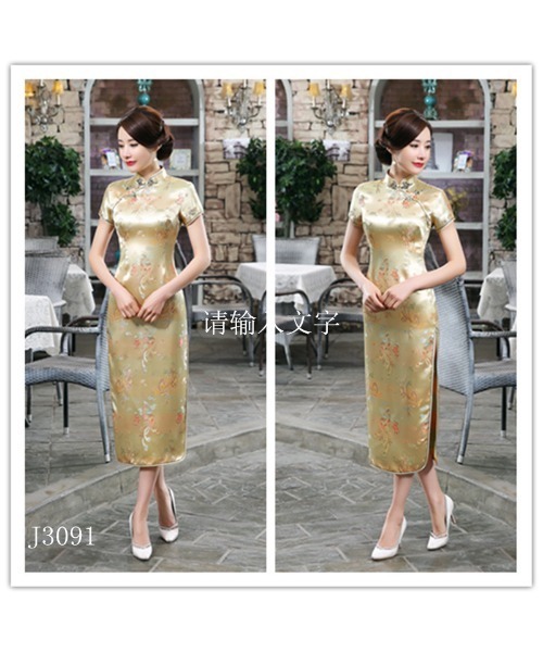 おしゃれスタ（オシャレスタ）の「チャイナドレス　ロング丈（コスチューム/パーティーグッズ・レディース・ゴールド/ブラック/ネイビー/ワイン/ピンク/レッド/ブラック系/サックスブルー/ブルー・M/XL/L）」の9枚目の写真