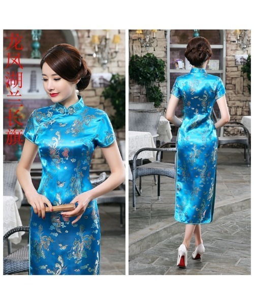 おしゃれスタ（オシャレスタ）の「チャイナドレス　ロング丈（コスチューム/パーティーグッズ・レディース・ゴールド/ブラック/ネイビー/ワイン/ピンク/レッド/ブラック系/サックスブルー/ブルー・M/XL/L）」の5枚目の写真