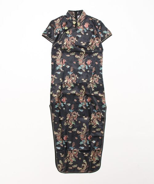 おしゃれスタ（オシャレスタ）の「チャイナドレス　ロング丈（コスチューム/パーティーグッズ・レディース・ゴールド/ブラック/ネイビー/ワイン/ピンク/レッド/ブラック系/サックスブルー/ブルー・M/XL/L）」の11枚目の写真