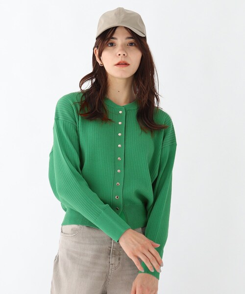 OPAQUE.CLIP(オペークドットクリップ)の「◆ランダムリブ スナップカーディガン(カーディガン/ボレロ・レディース・ブラック/グリーン/マスタード・38/40)」の2枚目の写真