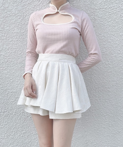 lilLilly(リルリリー)の「チャイナリブトップス(ニット/セーター・レディース・ホワイト/ブラック/ピンク/ブルー・FREE)」の4枚目の写真