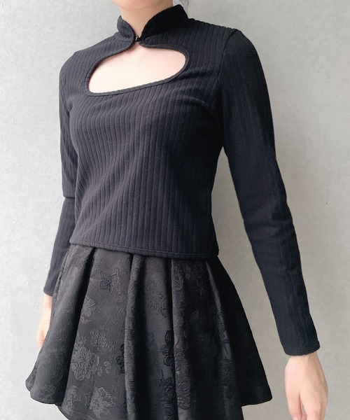 lilLilly(リルリリー)の「チャイナリブトップス(ニット/セーター・レディース・ホワイト/ブラック/ピンク/ブルー・FREE)」の3枚目の写真