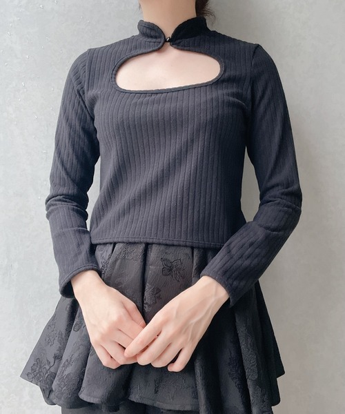 lilLilly(リルリリー)の「チャイナリブトップス(ニット/セーター・レディース・ホワイト/ブラック/ピンク/ブルー・FREE)」の9枚目の写真