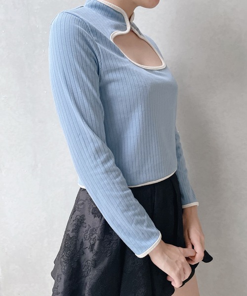 lilLilly(リルリリー)の「チャイナリブトップス(ニット/セーター・レディース・ホワイト/ブラック/ピンク/ブルー・FREE)」の11枚目の写真